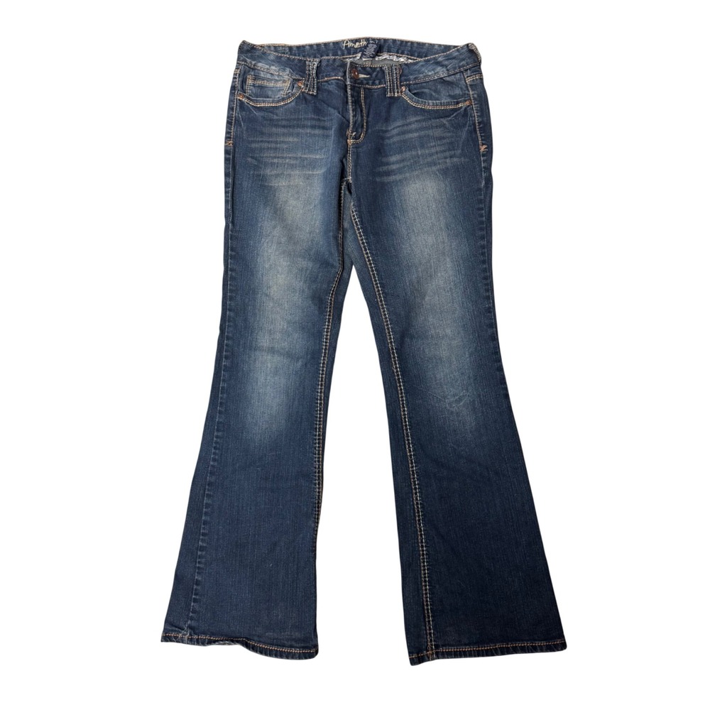 Amethyst Womens‎ Flare Leg Jeans Medium Wash Embroidered Flap Pockets Size 11